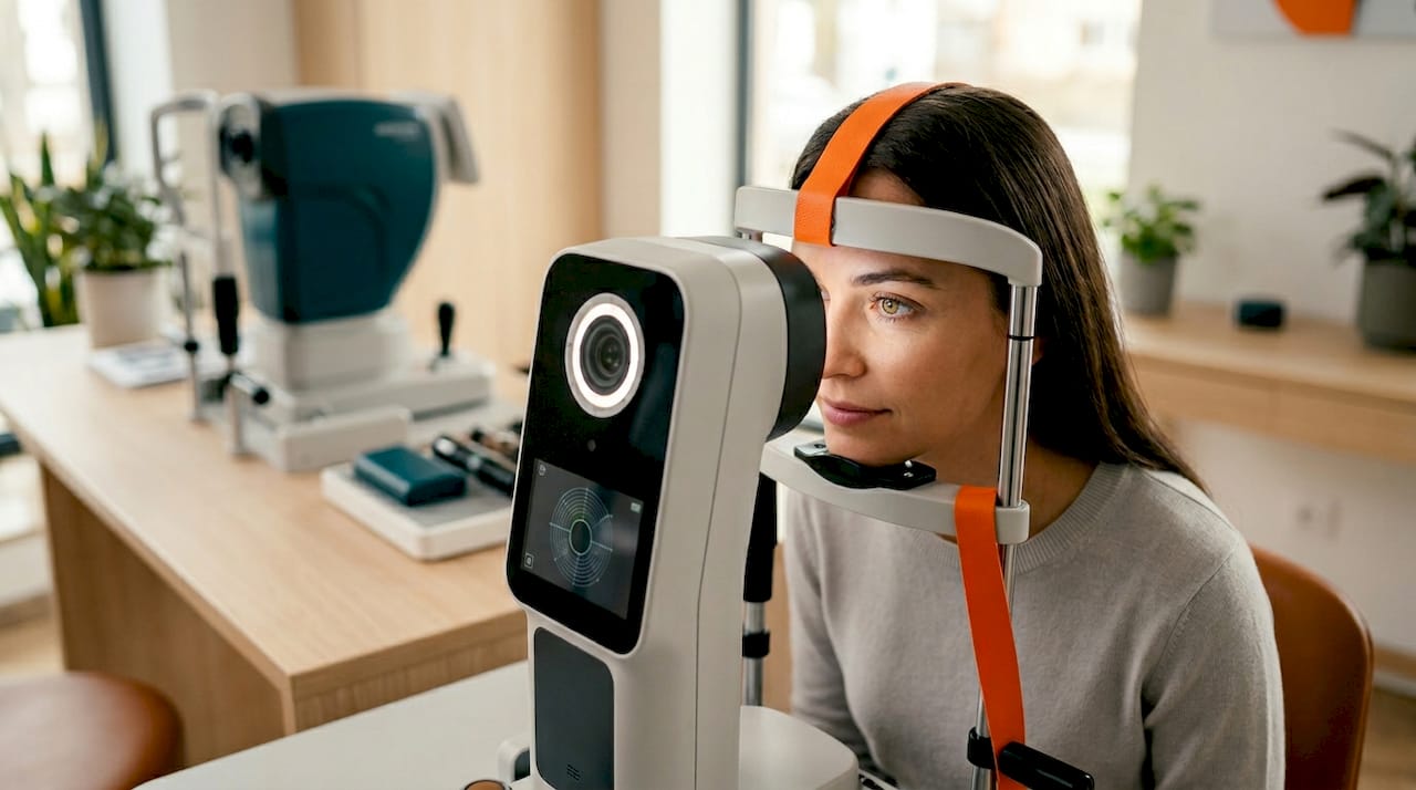 Scanare biometrică a ochilor într-un cabinet de optometrie