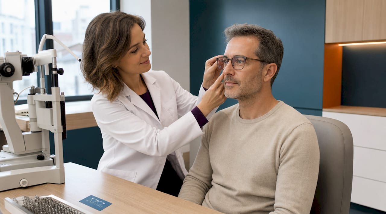 Consultație optometrică pentru alegerea ochelarilor cu lentile progresive