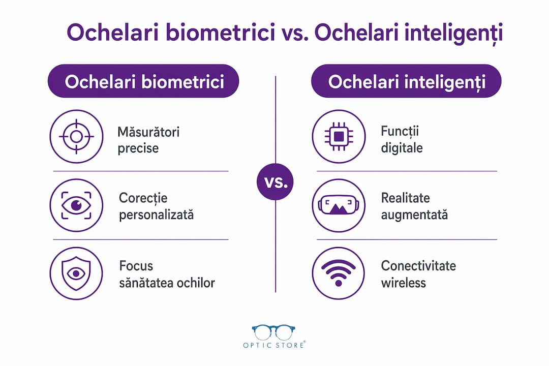 Infografic: Ce diferențe există între ochelarii biometrici și cei inteligenți?
