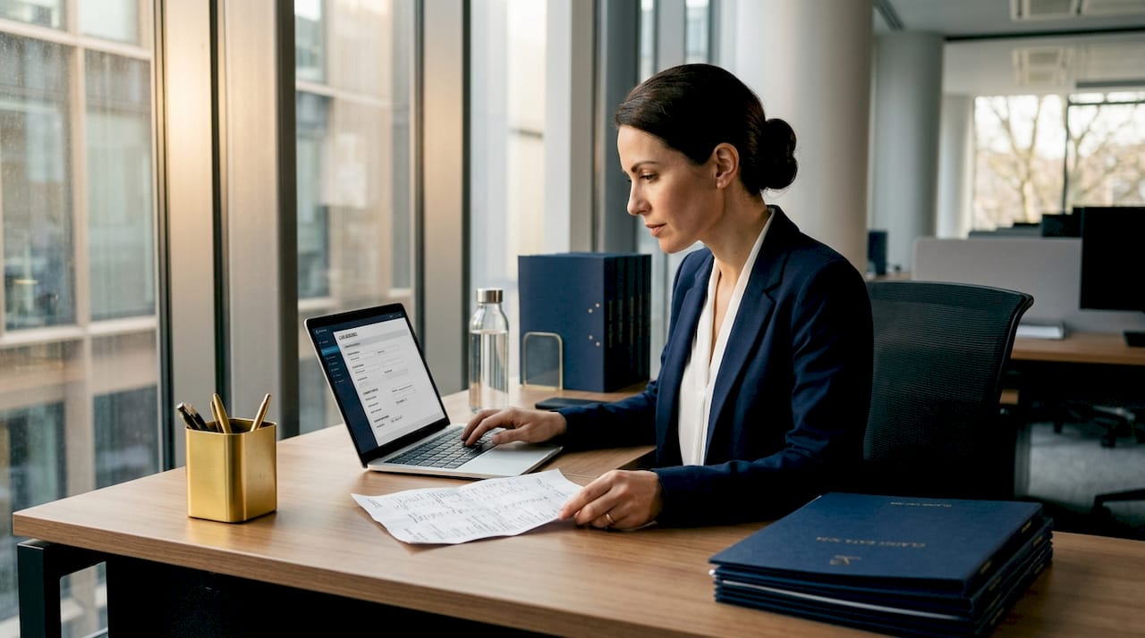 Worker rekeying insurance data at desk