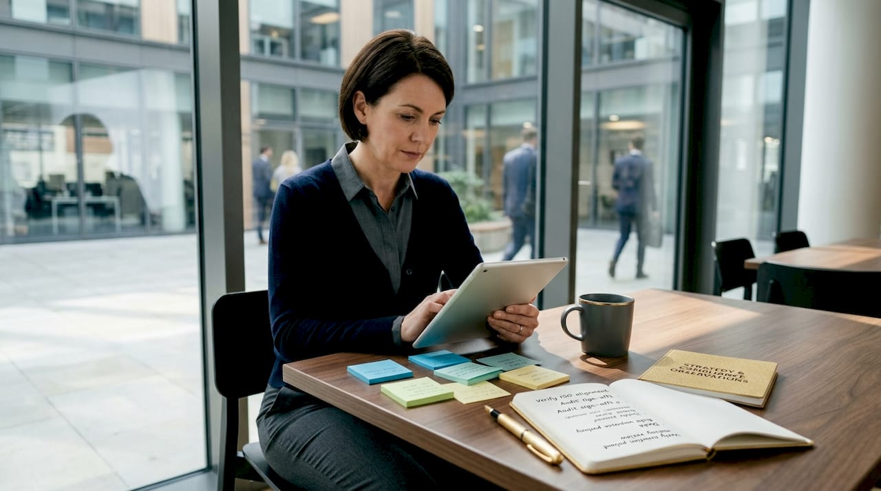 Compliance officer reviewing privacy workflow steps
