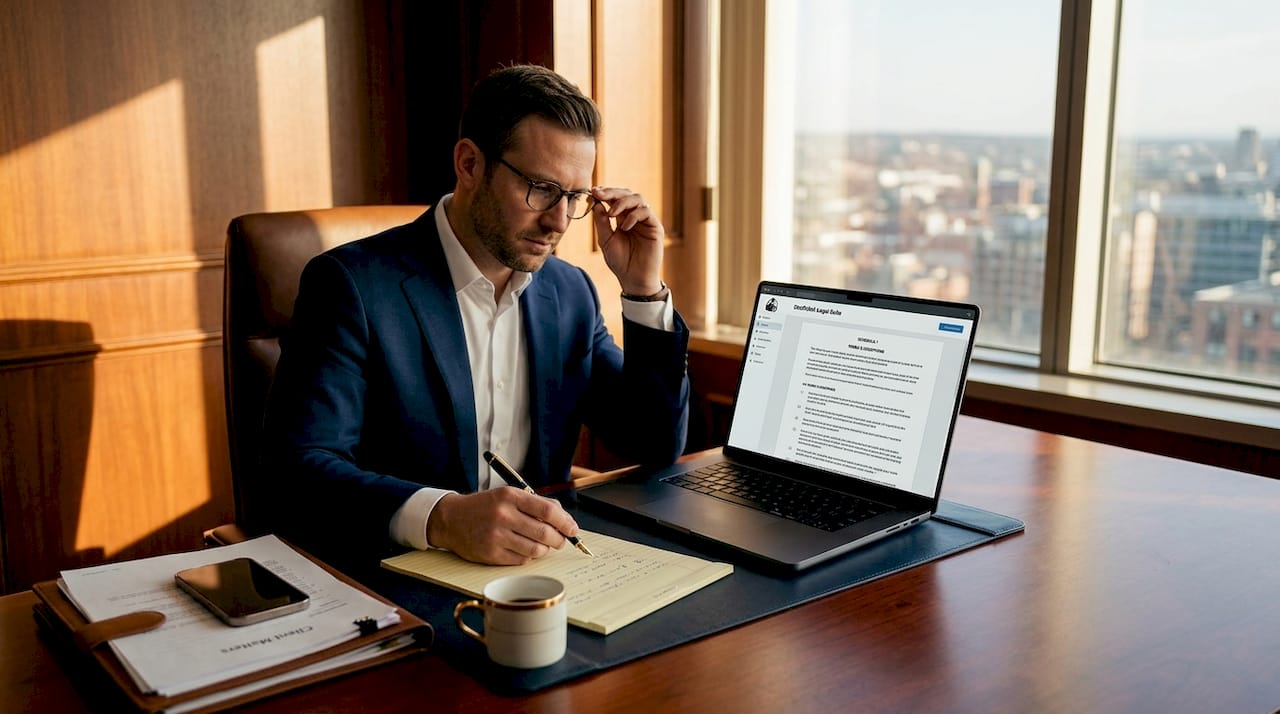 Lawyer reviewing documents at desk