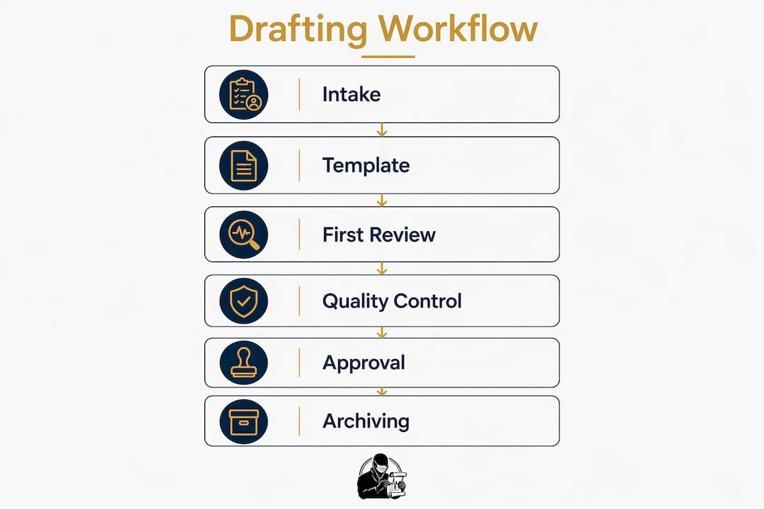 Infographic showing legal document drafting workflow steps
