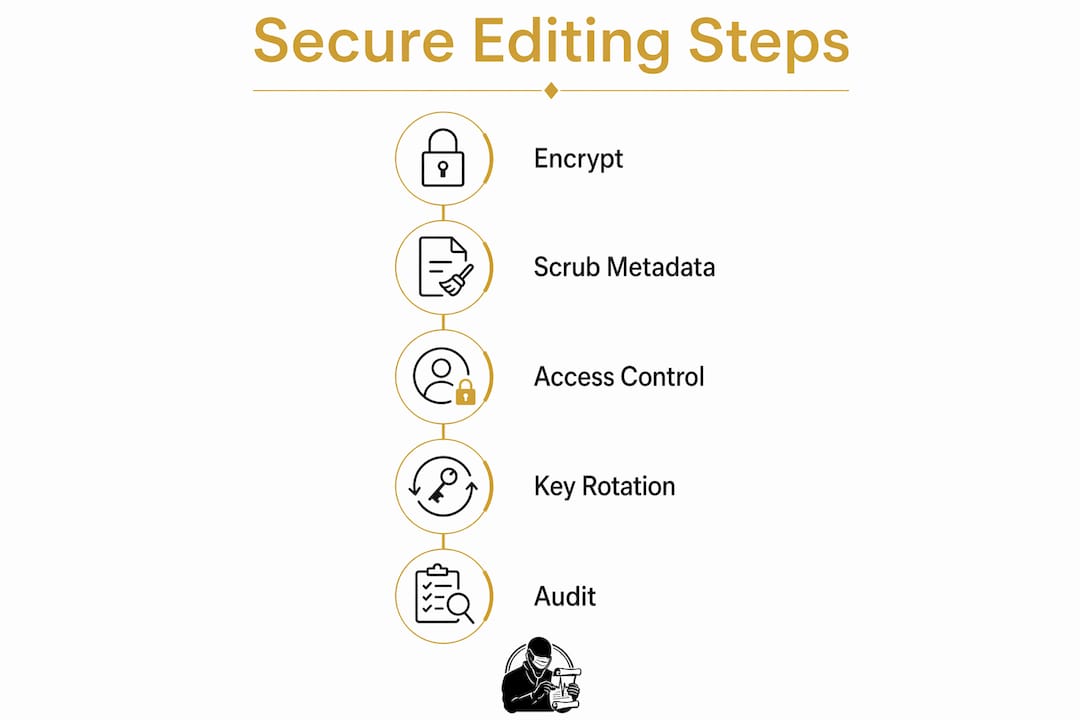 Infographic showing secure document editing workflow steps