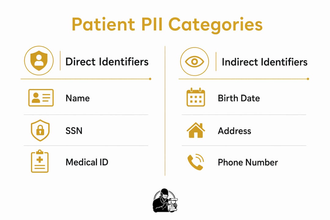 Infographic comparing direct and indirect patient identifiers