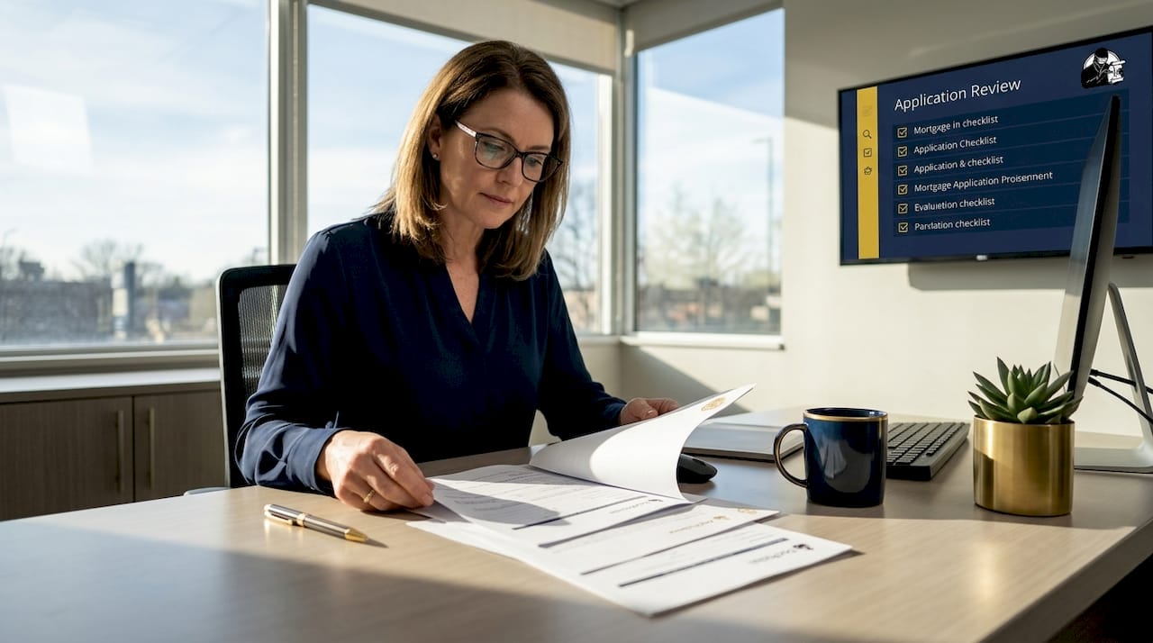 Loan officer reviewing mortgage application documents
