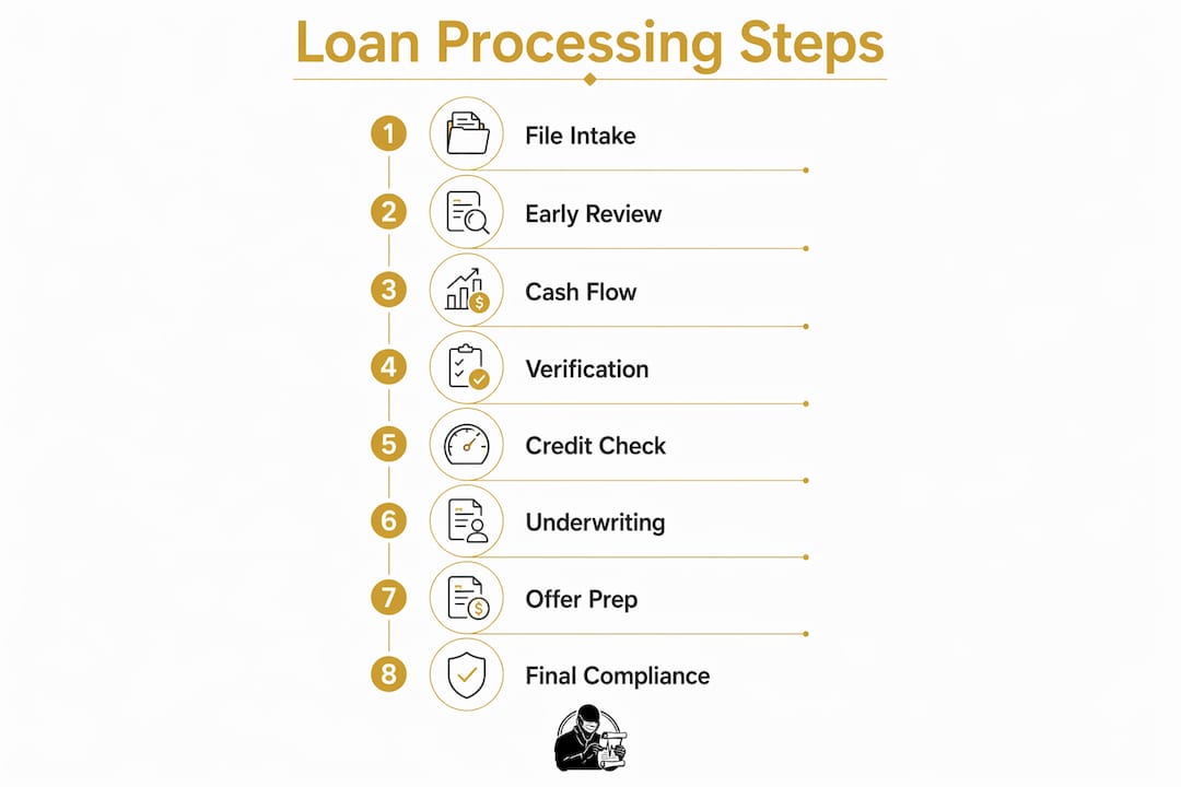 Infographic showing loan processing steps in sequence