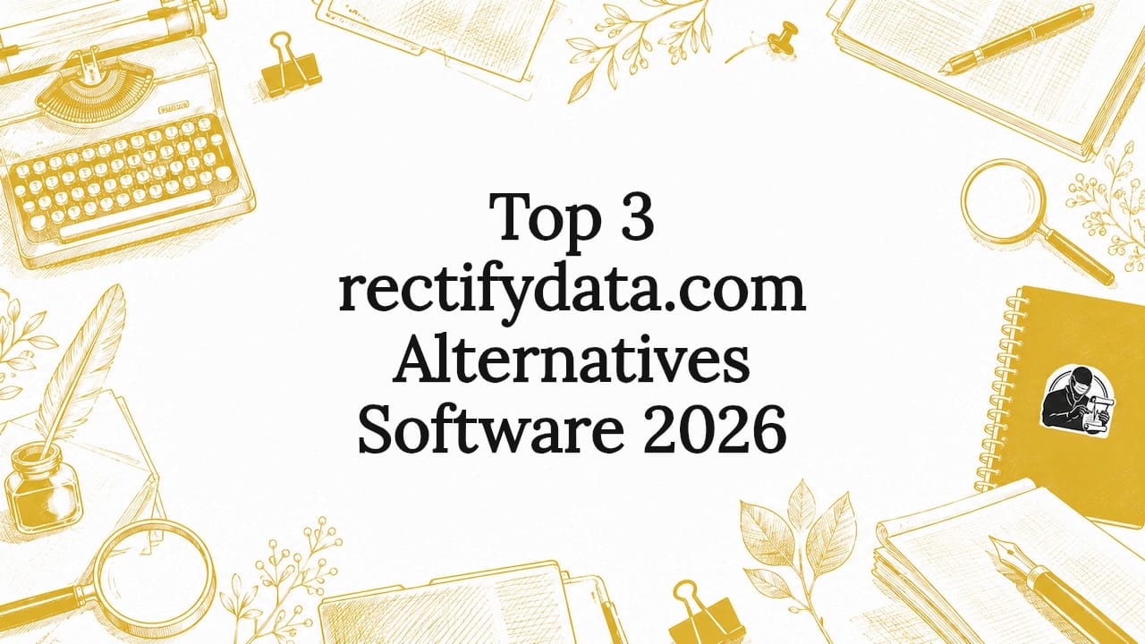 Decorative title card with data and document themed illustrations