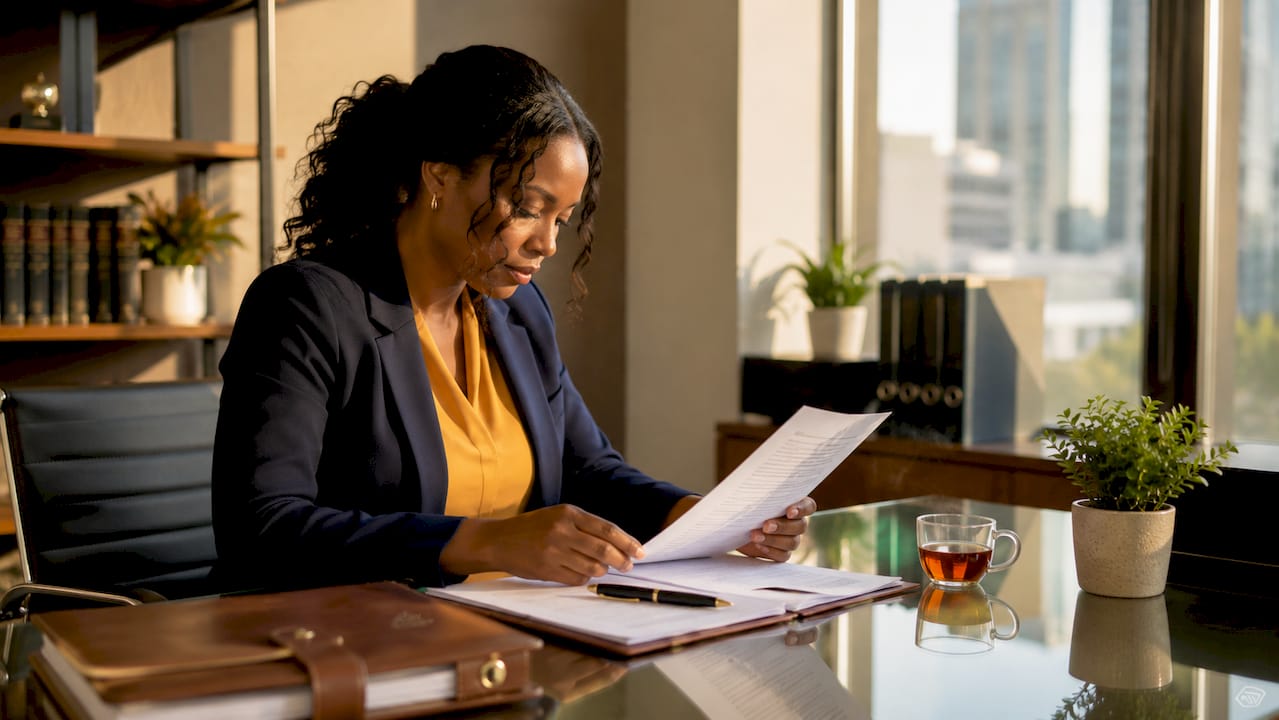 Legal assistant reviewing PII in documents