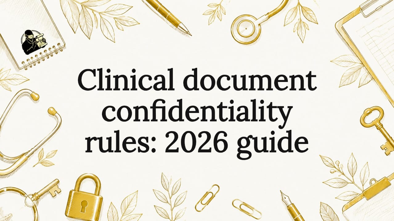 Decorative medical tools and keys framing text area
