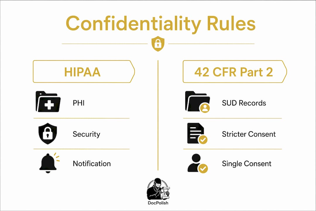 Infographic comparing HIPAA and 42 CFR Part 2 rules
