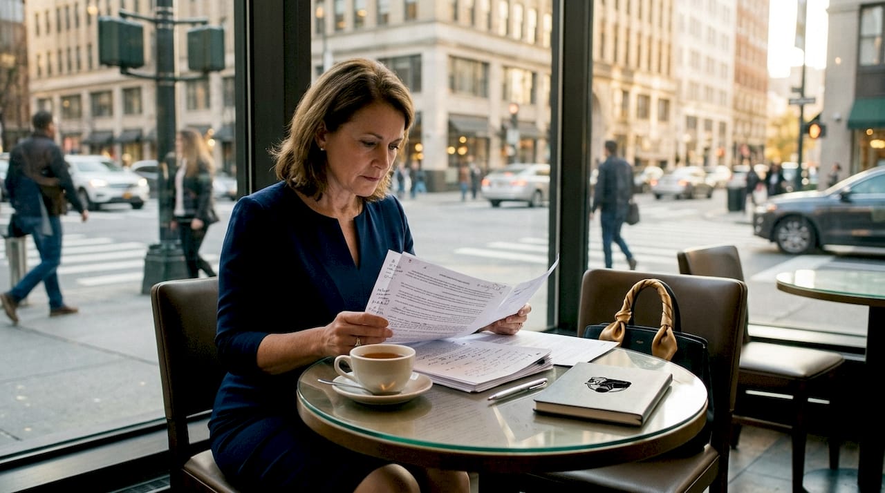 Compliance professional reviewing privacy documents at desk
