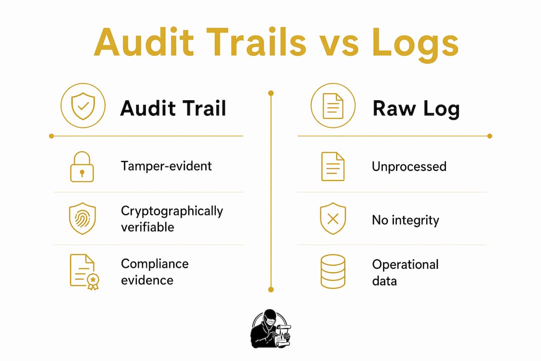 Infographic comparing audit trails and raw logs
