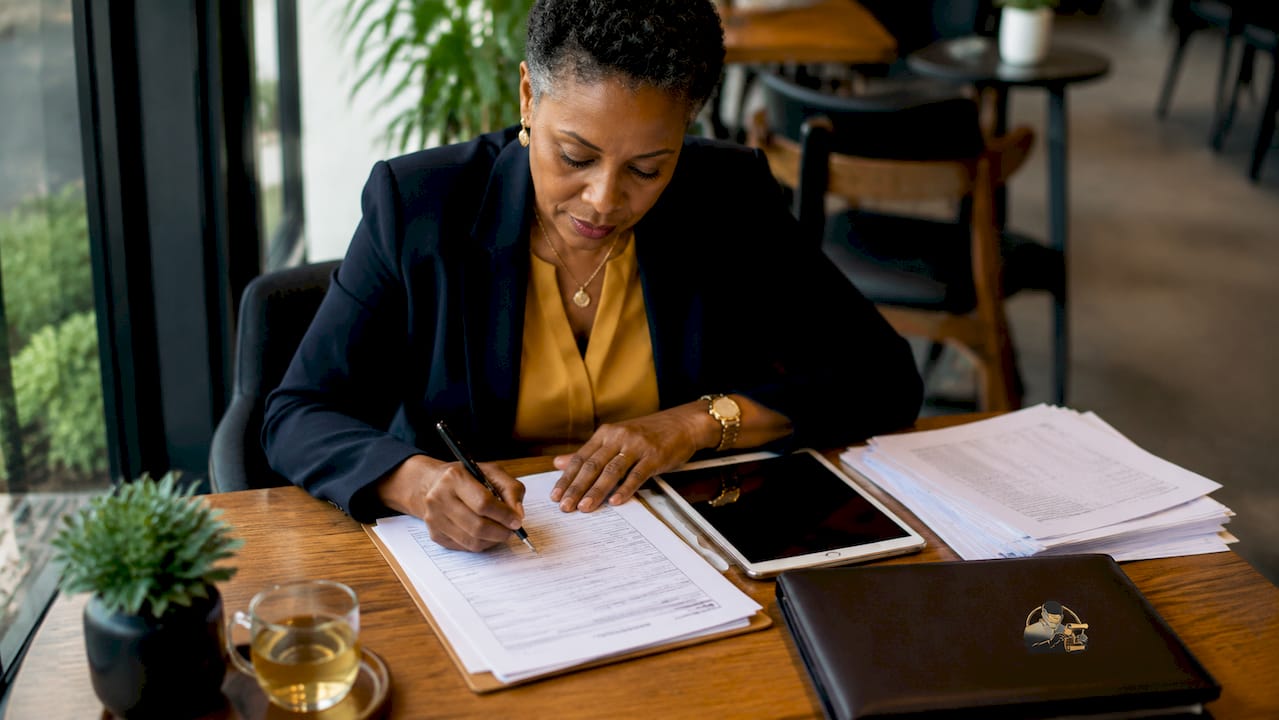 Finance professional reviewing tax intake documents