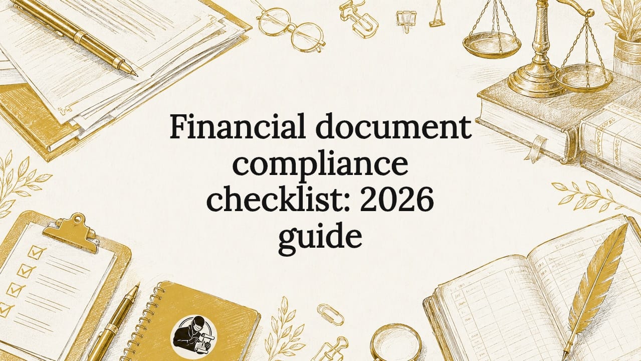Elegant illustrated title card with financial compliance icons