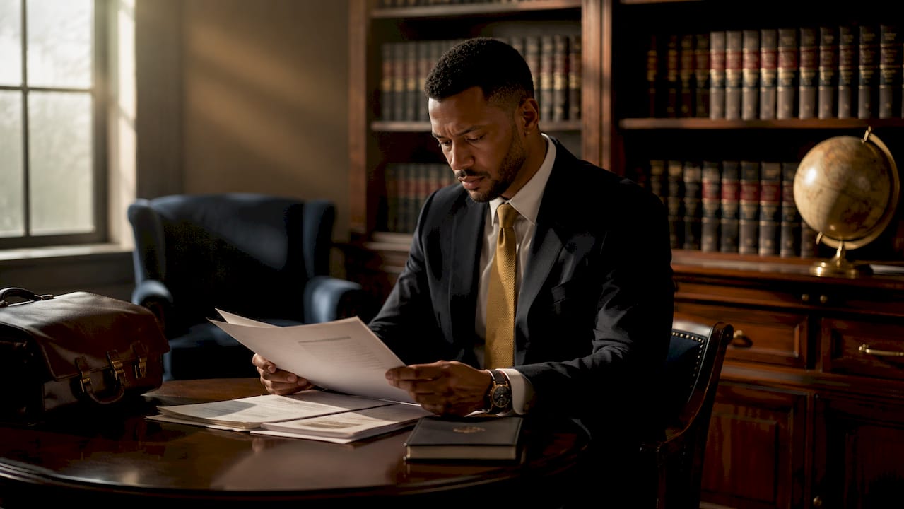Lawyer reviewing confidential legal documents