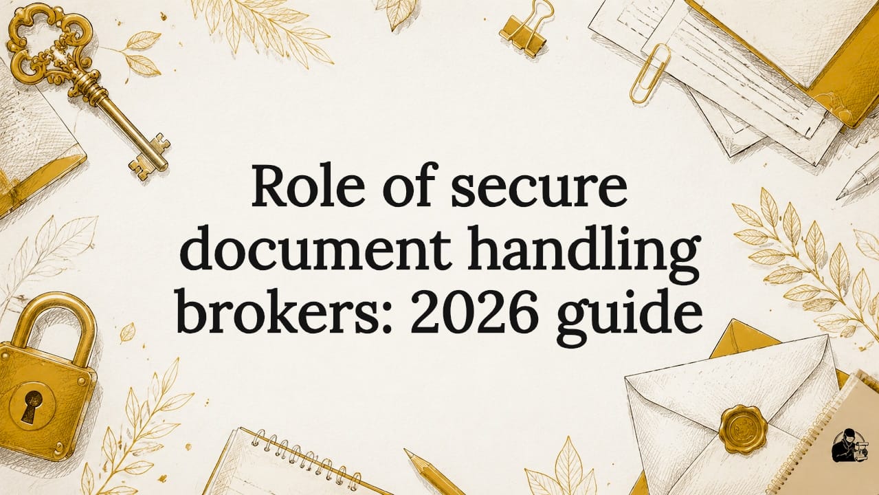 Decorative title card illustration with document security symbols