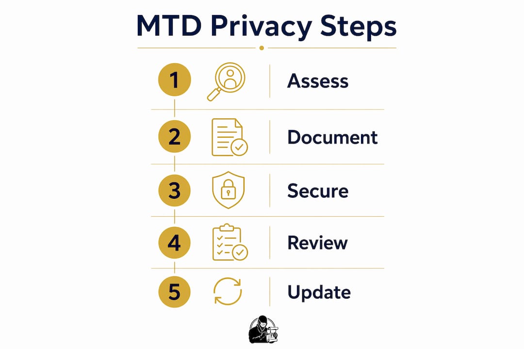 Infographic showing five key steps for Making Tax Digital data privacy compliance.