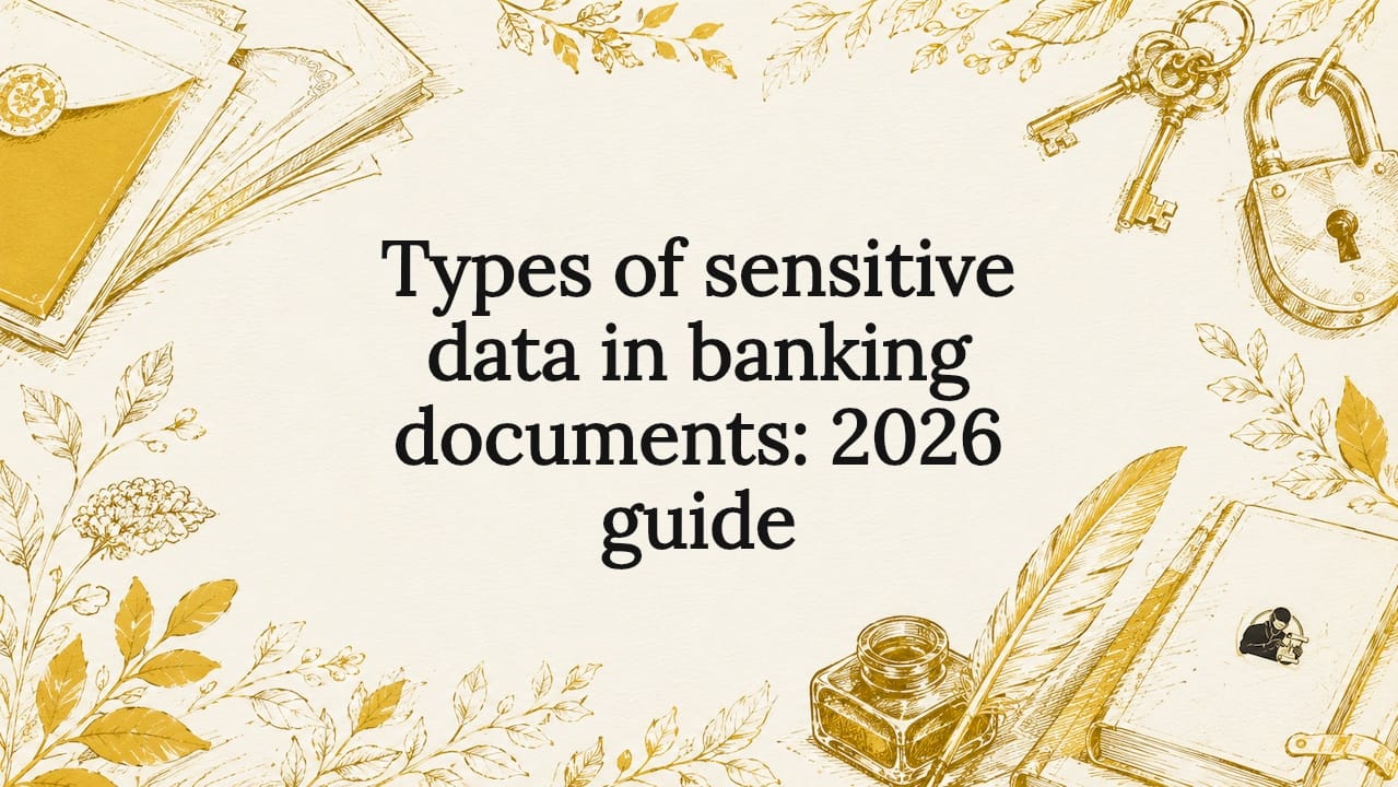 Decorative banking documents illustration around title area