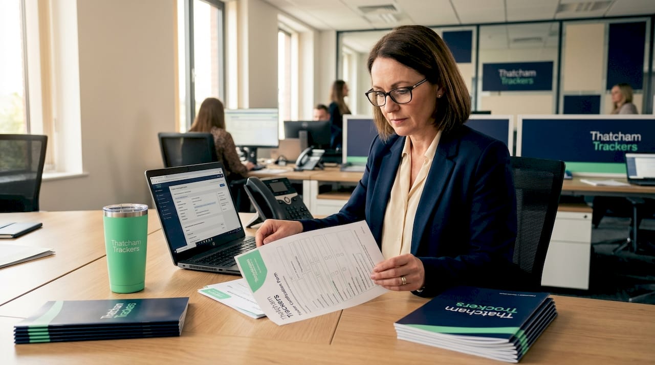 Insurance adjuster reviews tracker paperwork