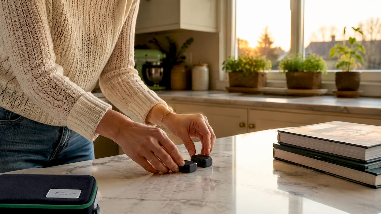 Hands holding ADR security tokens on desk