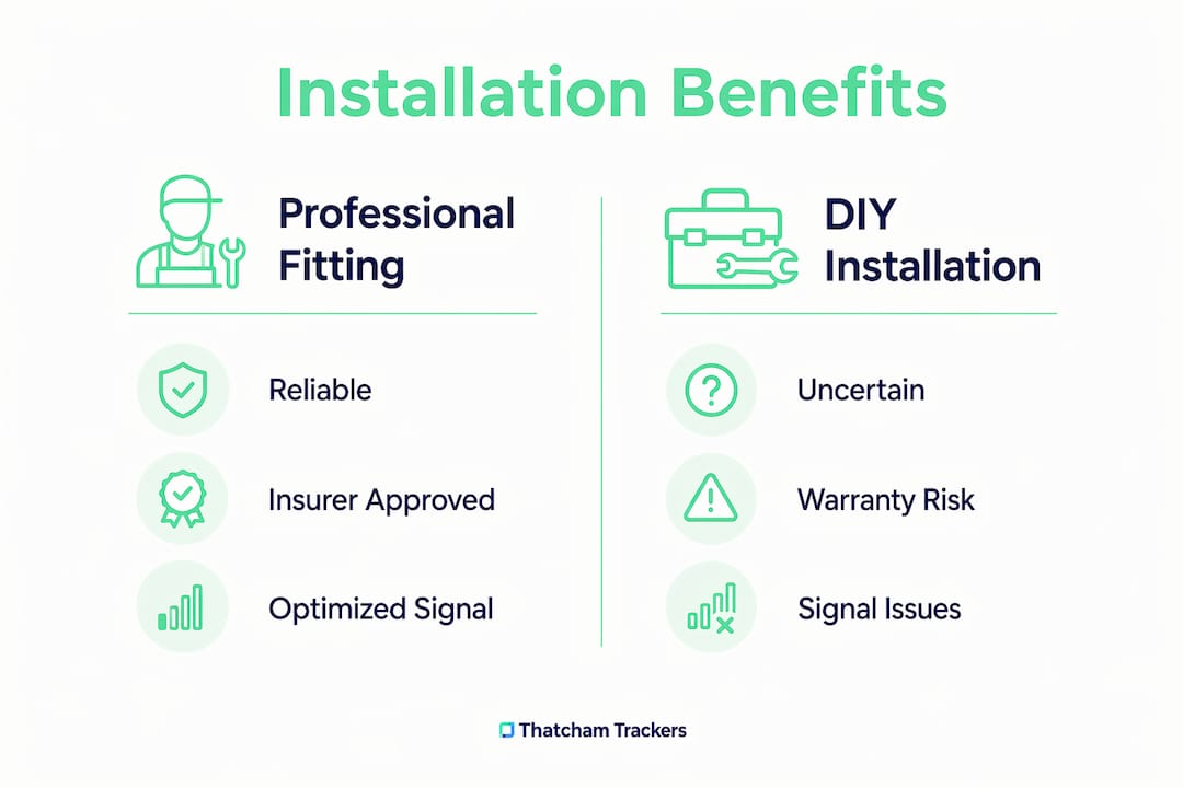 Infographic comparing professional fitting vs. DIY car tracker installation