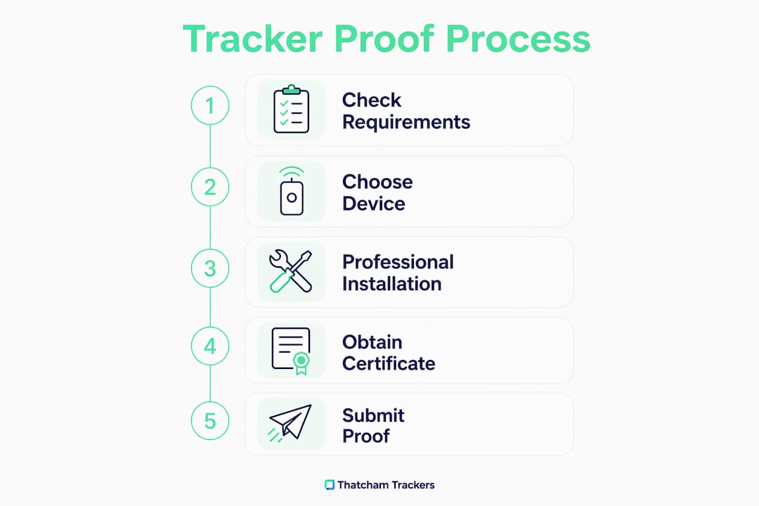 Infographic showing car tracker insurance proof process steps