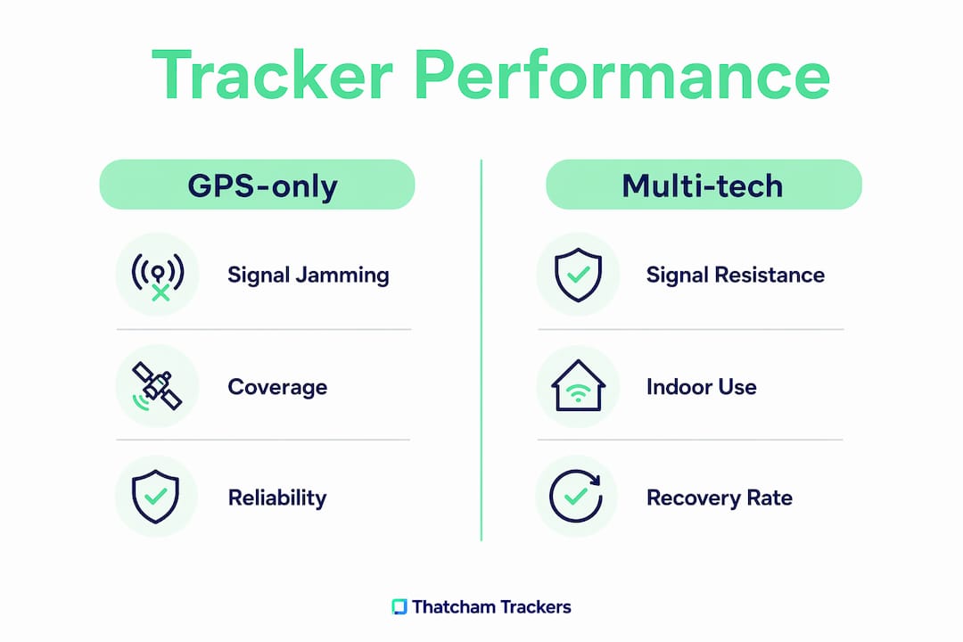 Infographic comparing GPS and multi-technology trackers