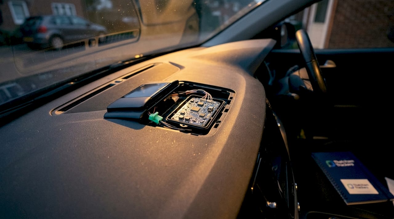 Close-up of anti-jamming tracker sensors inside car