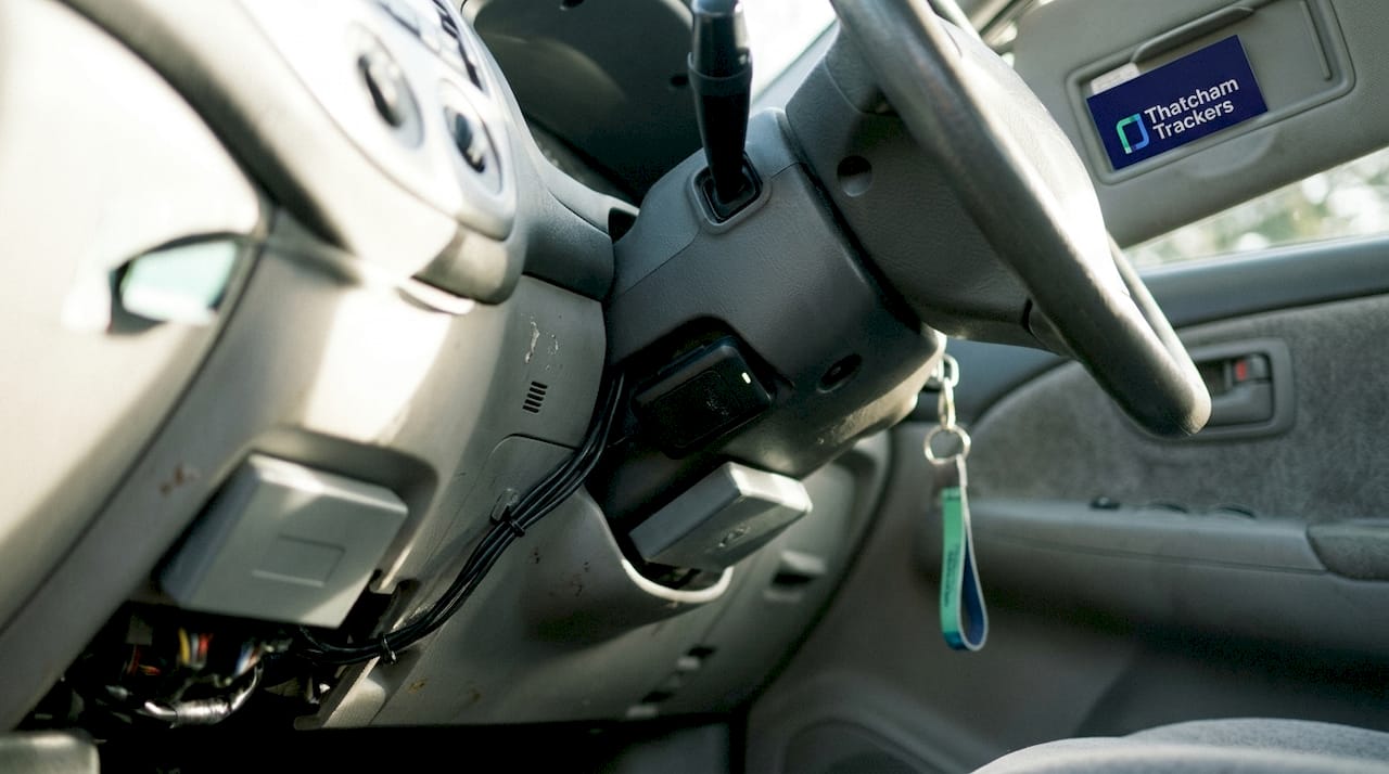 Close-up of vehicle GPS and immobiliser device