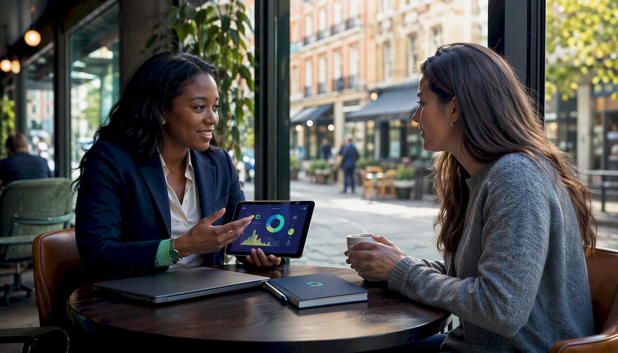 Insurance advisor explaining tracker benefits to client