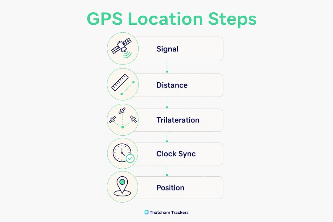 Infographic depicting GPS location determination steps