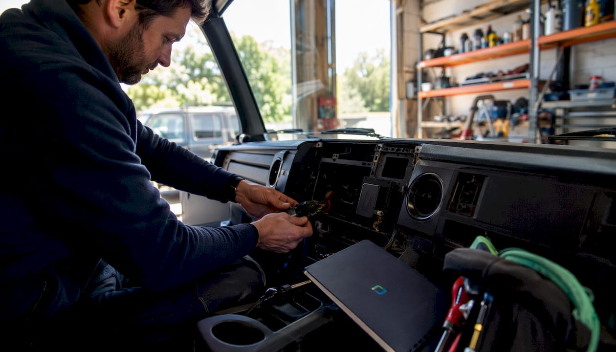 Close-up of installed vehicle GPS tracker device
