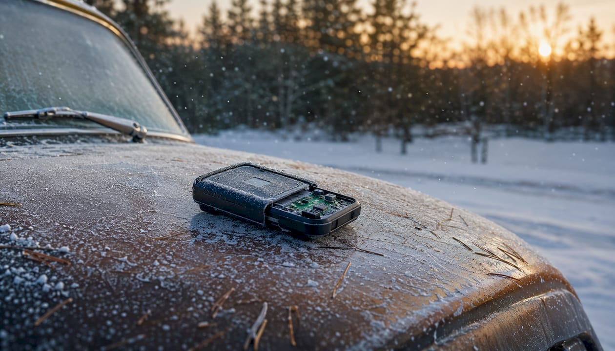 GPS tracker stored in cold snowy environment