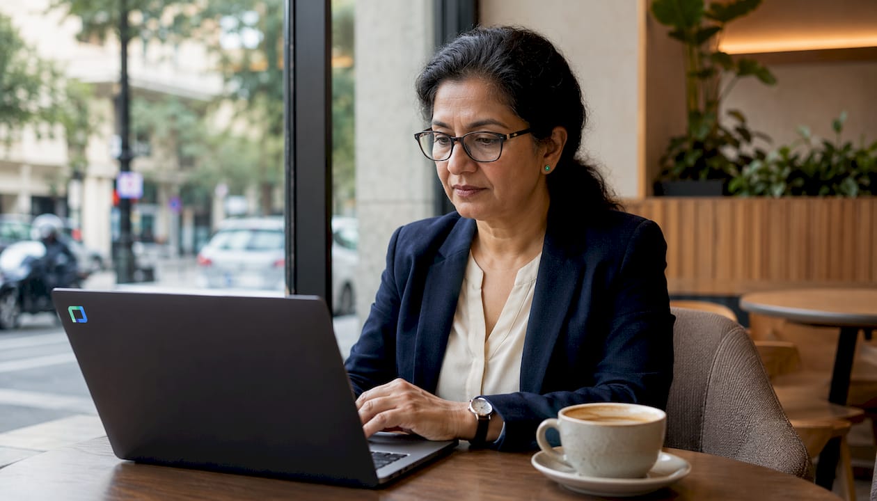 Fleet manager reviewing tracker tamper alerts at desk