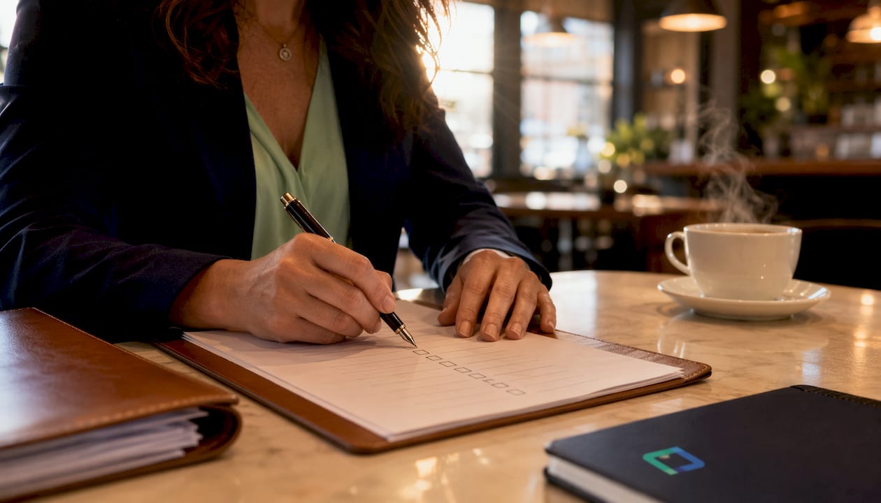 Insurance agent reviewing tracker inspection checklist