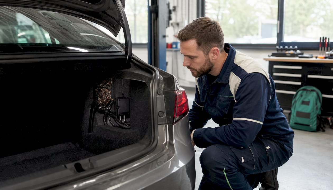 Close-up of tracker and signal meter in car
