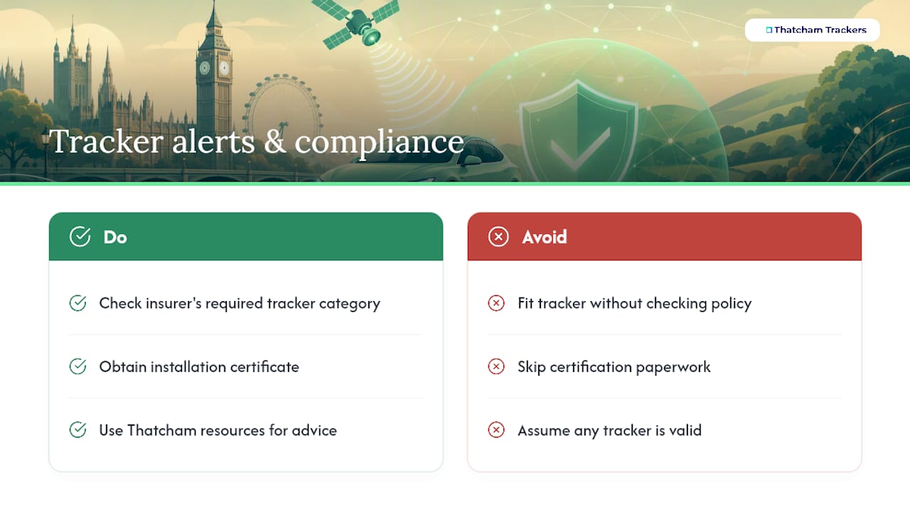 Thatcham Trackers' view on alerts and compliance — overview diagram