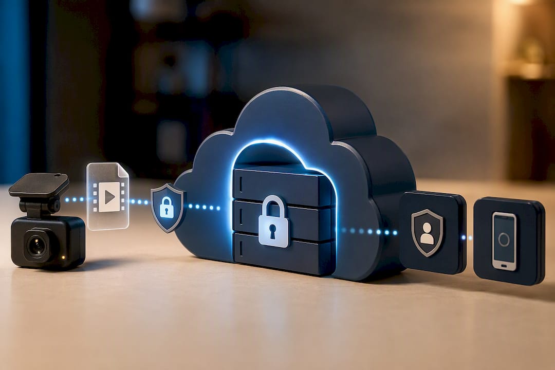 Illustration of encrypted dashcam cloud storage