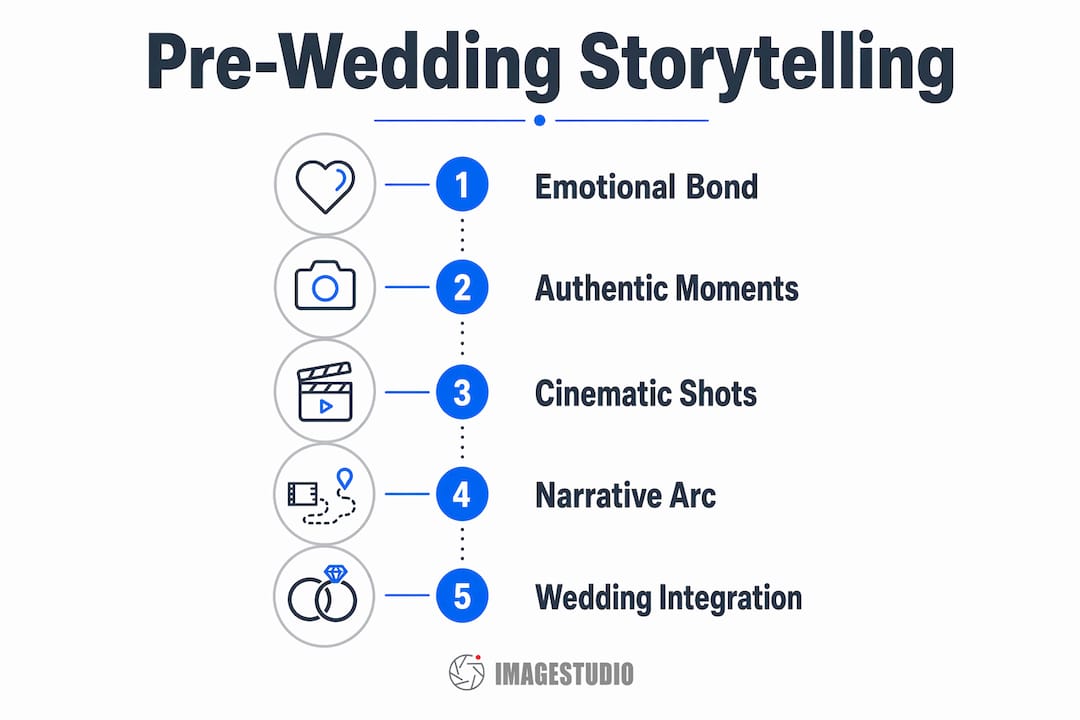 Infographic illustrating steps of pre-wedding storytelling