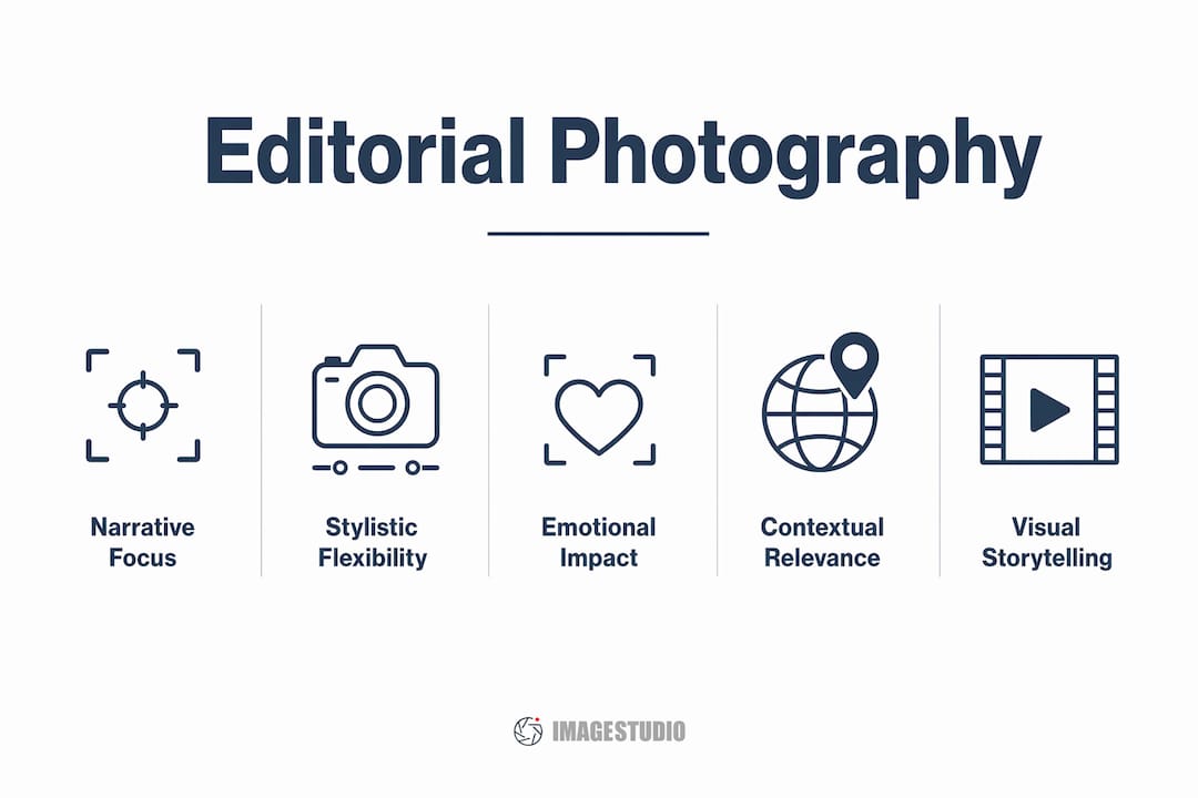 Infographic showing key characteristics of editorial photography