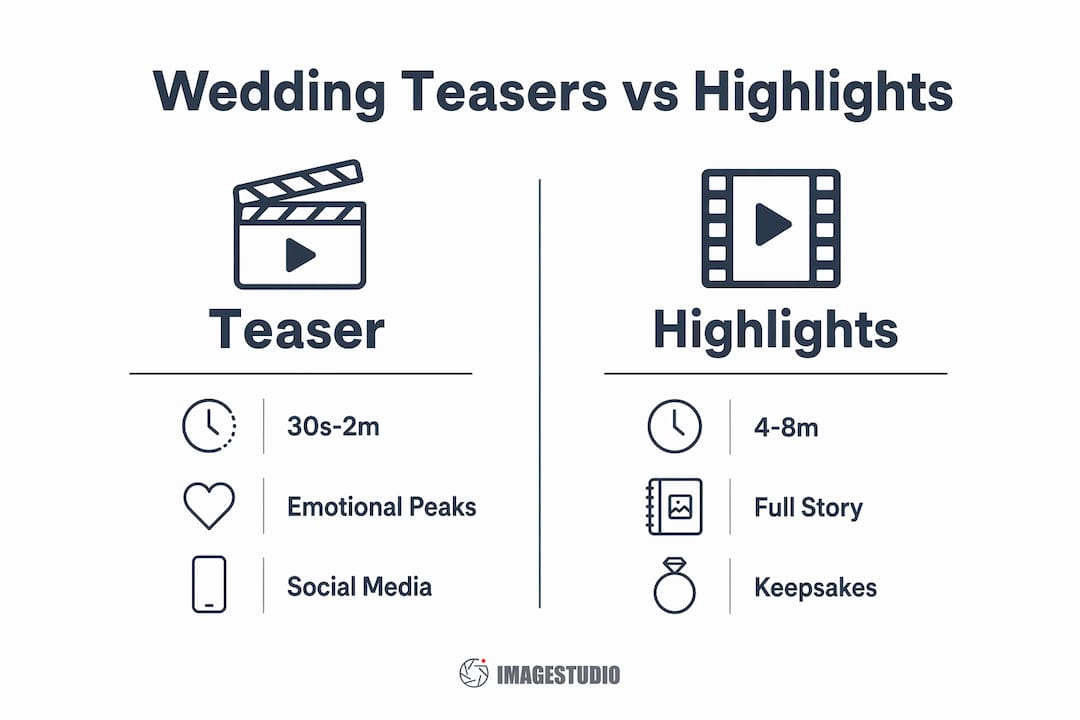 Infographic comparing wedding teaser and highlights films