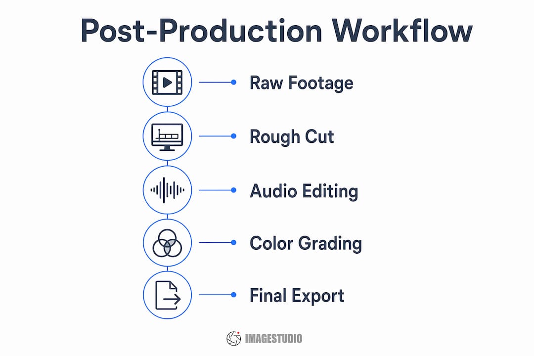 Infographic outlining wedding video post-production steps