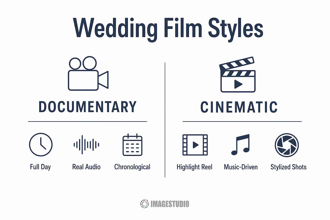 Infographic comparing documentary and cinematic wedding films