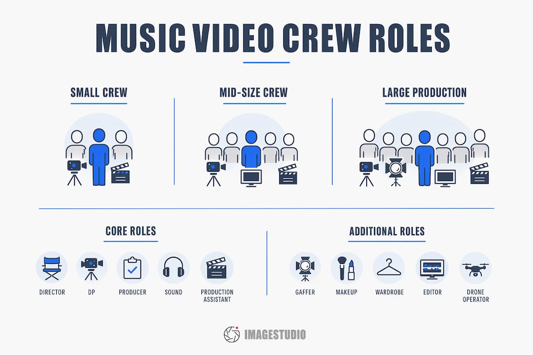Infographic illustrating music video production team roles
