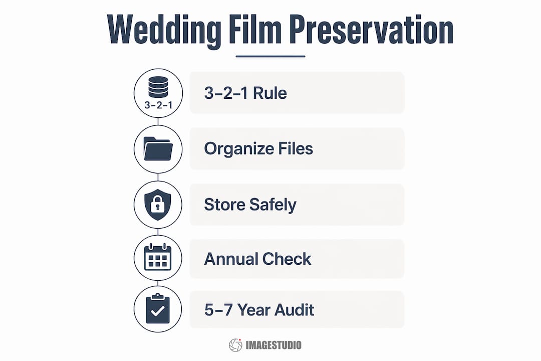 Infographic showing step-by-step wedding film preservation process