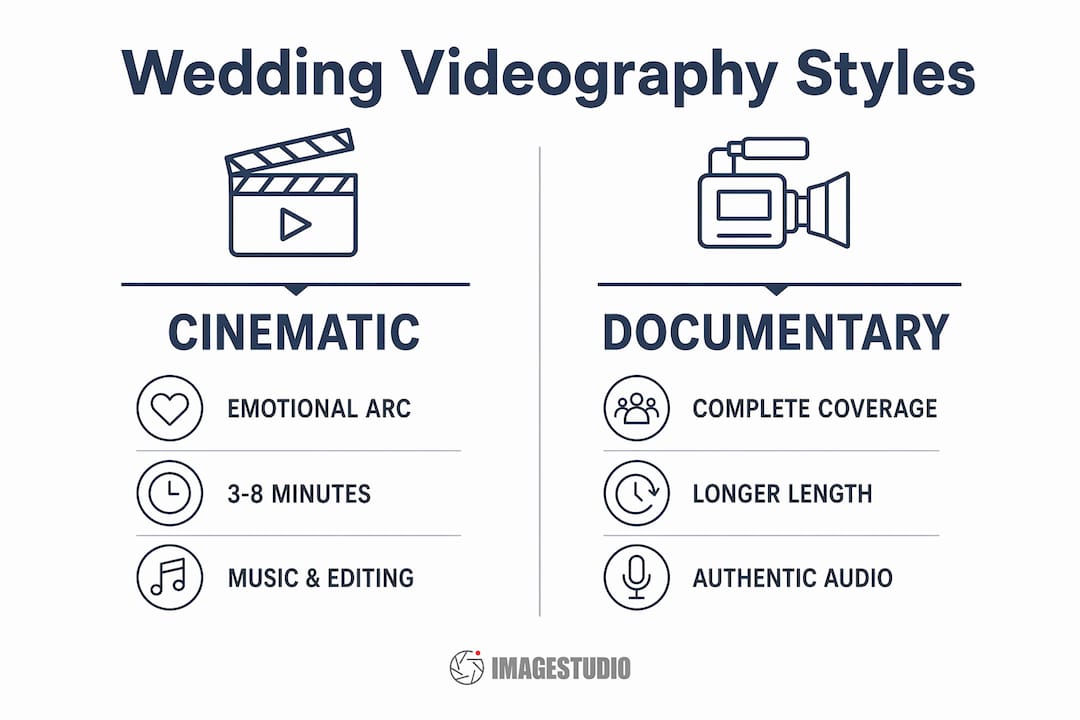 Infographic comparing cinematic and documentary wedding styles