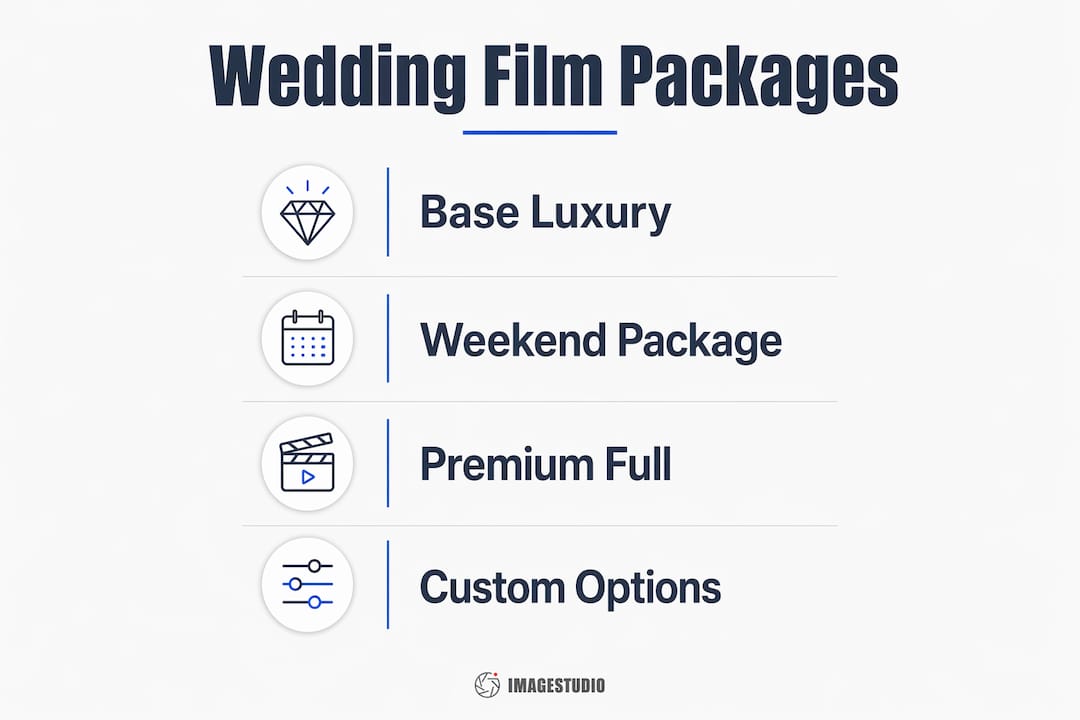Infographic showing luxury wedding film package tiers