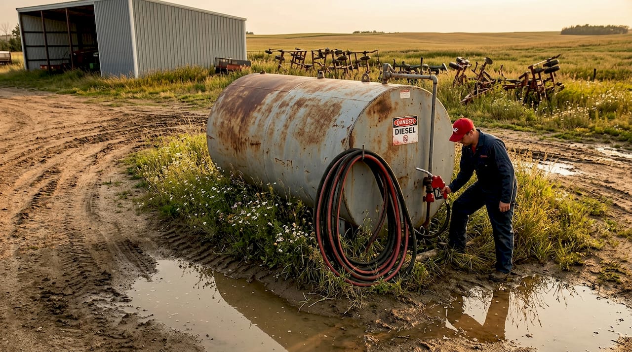 Farm Diesel Delivery Scheduling: A Seasonal Guide 1 Diesel storage tank beside rural farm lane