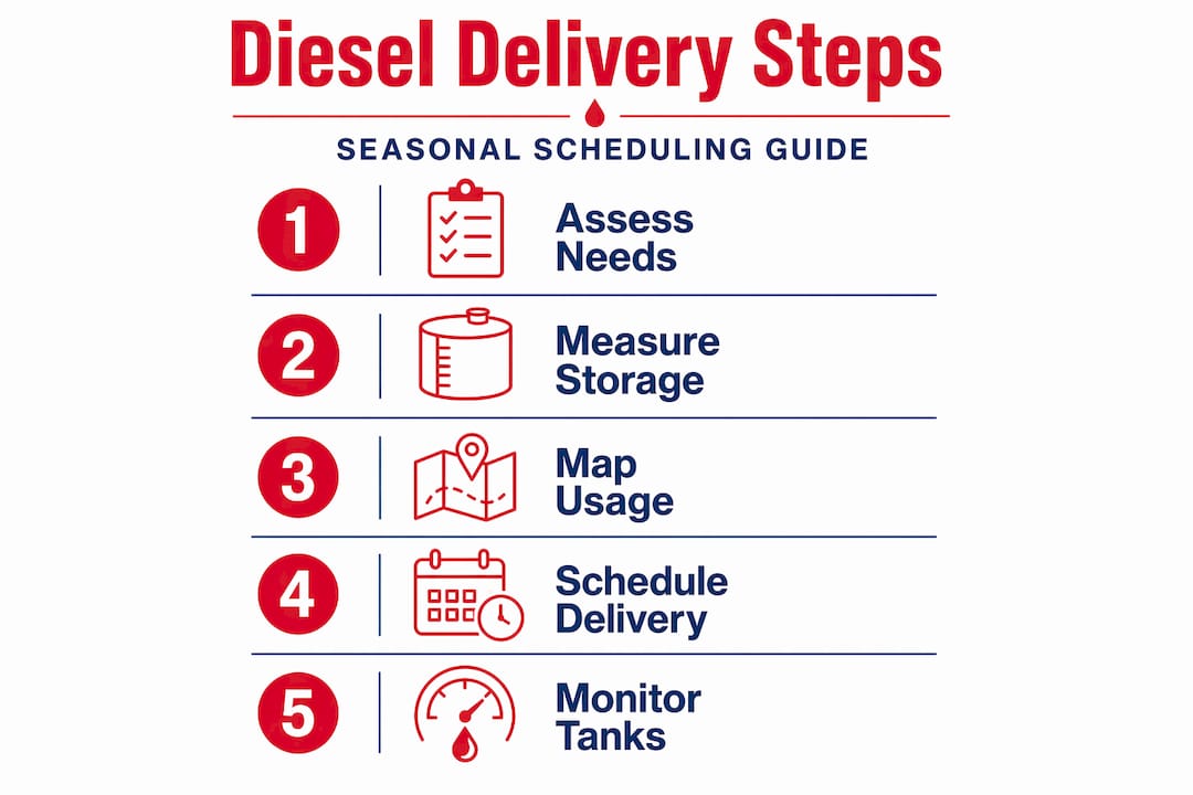 Farm Diesel Delivery Scheduling: A Seasonal Guide 2 Infographic showing seasonal diesel delivery steps